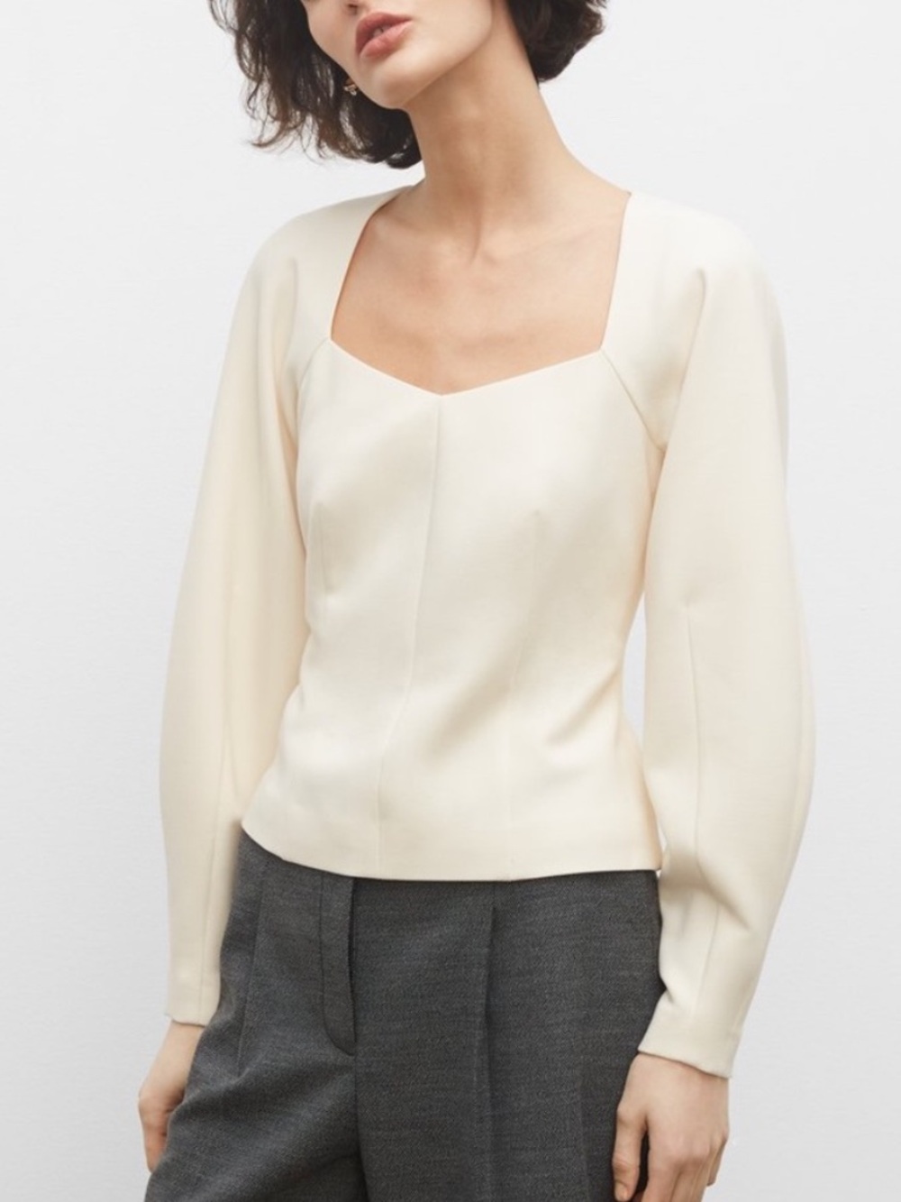 Club Monaco Square Neck Sculptural Sleeve Top in Egret